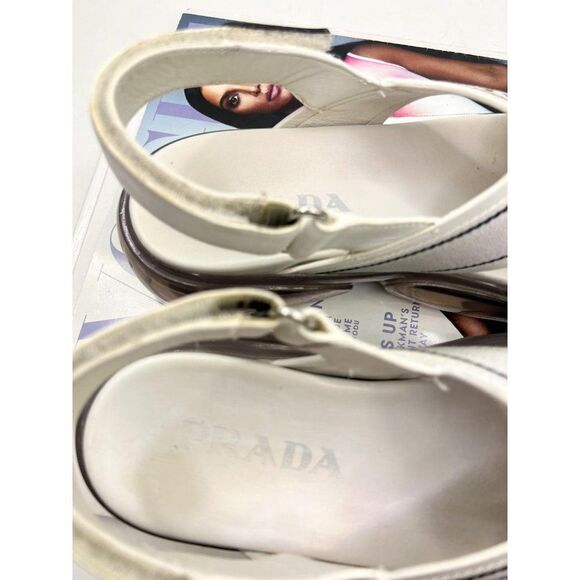PRADA Cloudburst White Strappy 'Prada' Logo Platform Sandals Size EU37.5 - Picture 11 of 15